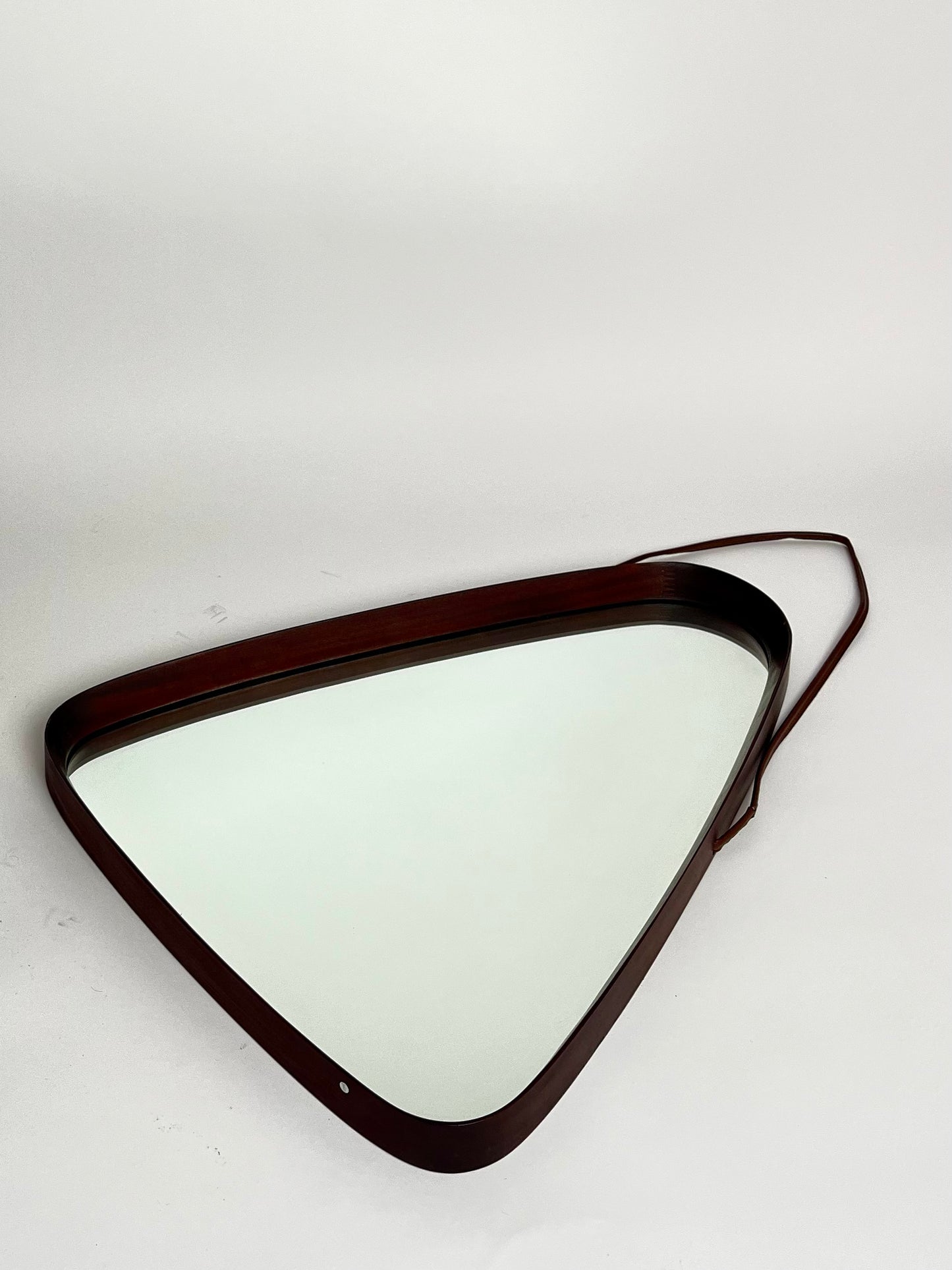 Mid-Century Modern Teak Wall Mirror - Triangular with Rounded Corners, Denmark, 1960s