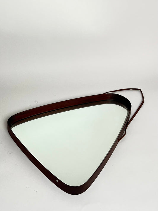 Mid-Century Modern Teak Wall Mirror - Triangular with Rounded Corners, Denmark, 1960s