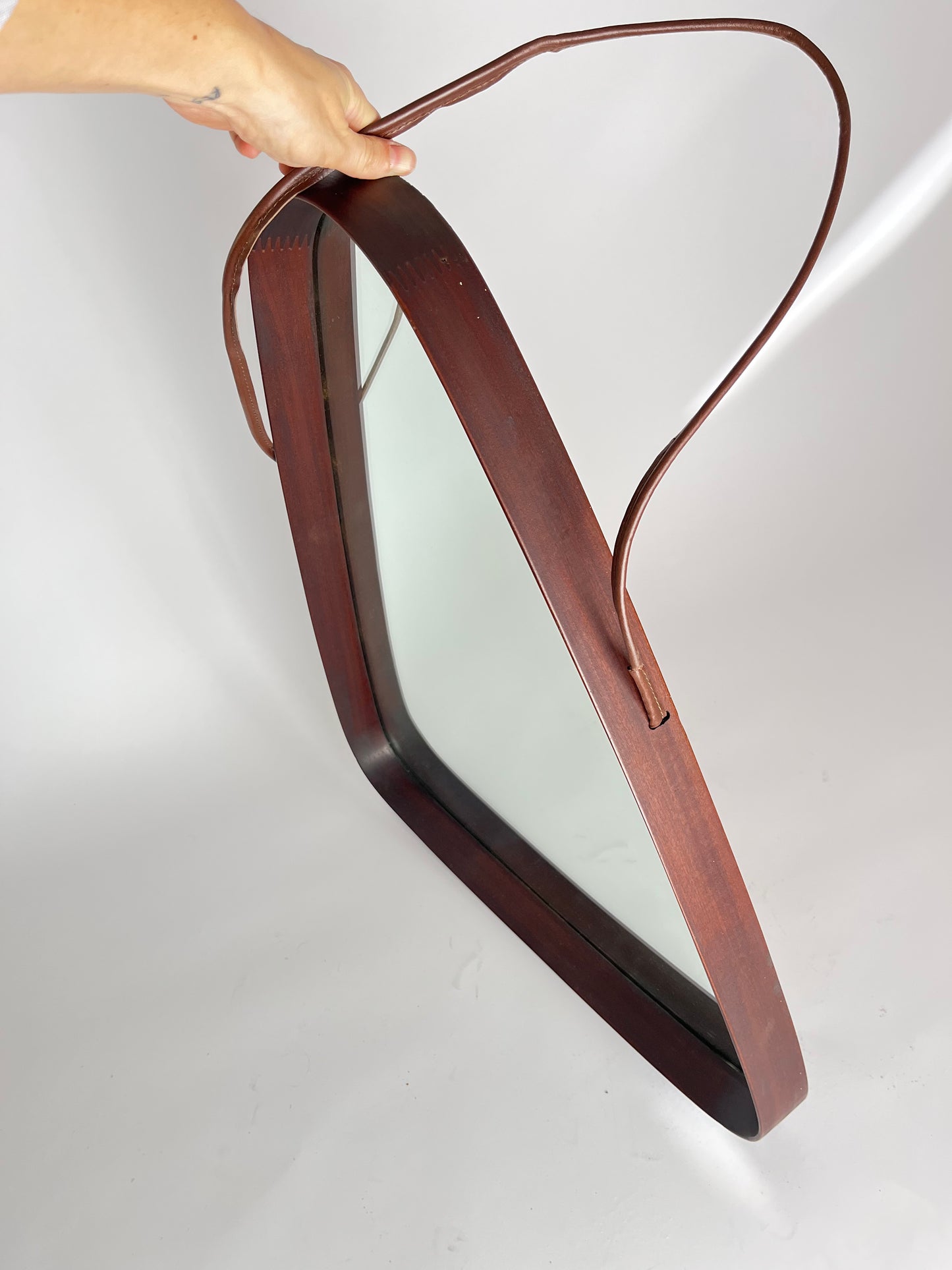 Mid-Century Modern Teak Wall Mirror - Triangular with Rounded Corners, Denmark, 1960s