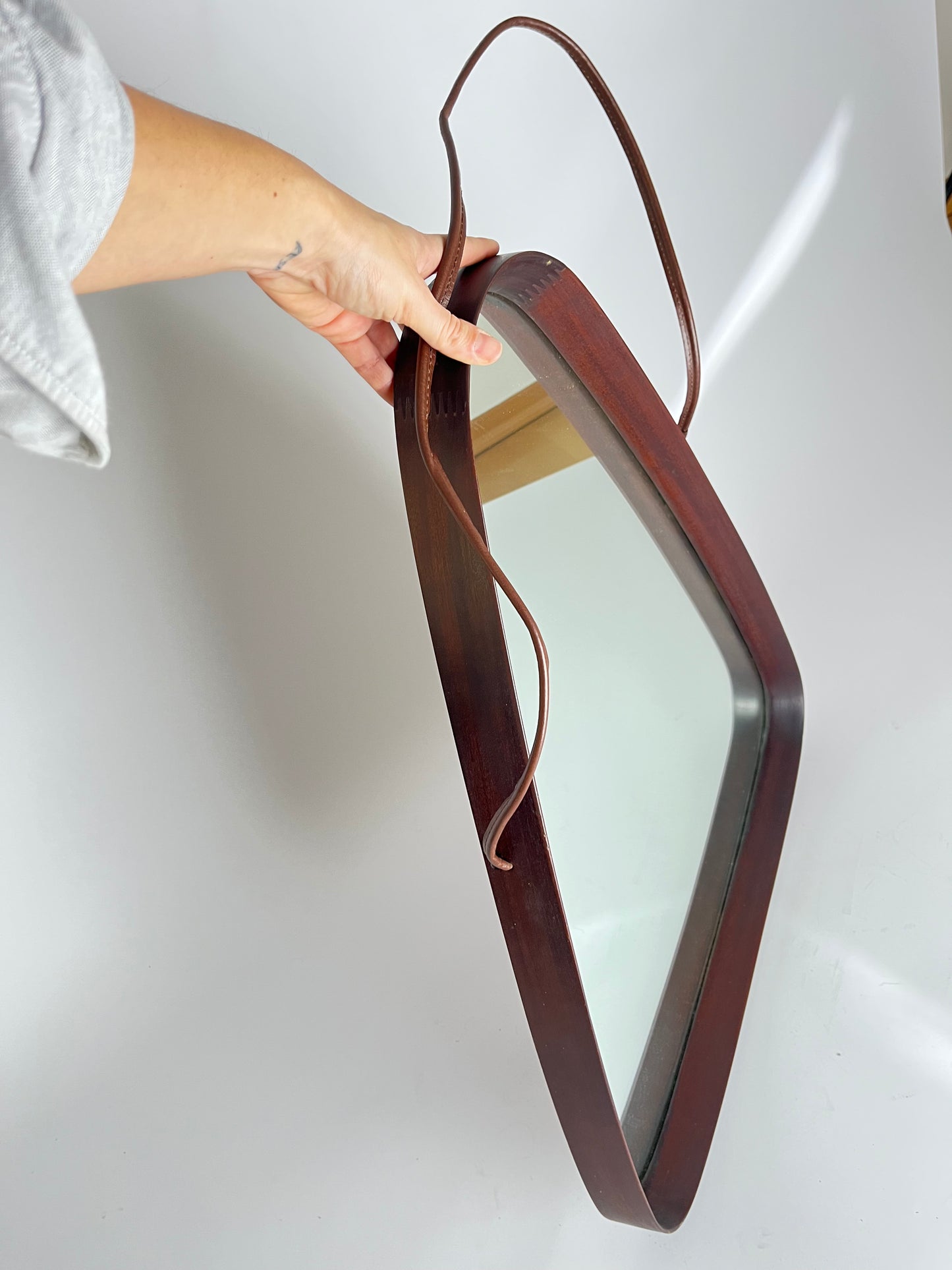 Mid-Century Modern Teak Wall Mirror - Triangular with Rounded Corners, Denmark, 1960s