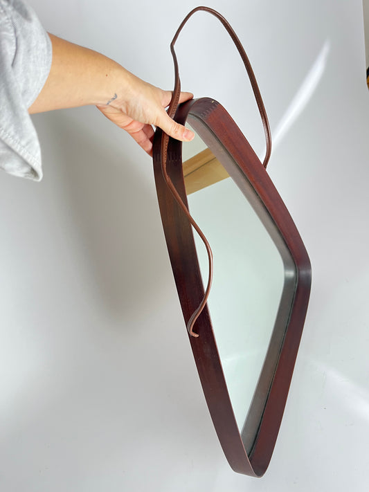 Vintage mid-century teak wall mirror, triangular, Denmark 1960s, 1960s Danish wall mirror