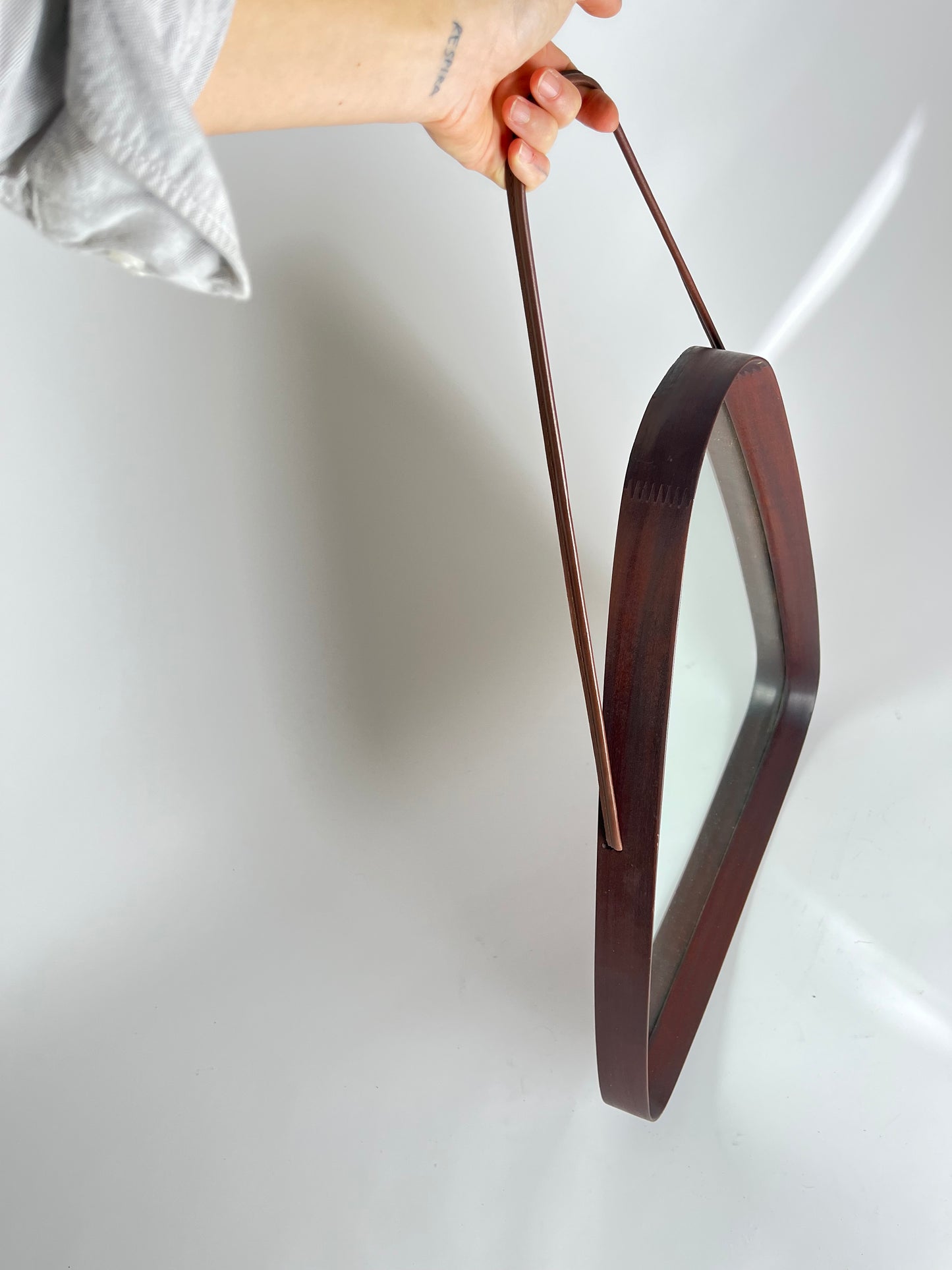 Mid-Century Modern Teak Wall Mirror - Triangular with Rounded Corners, Denmark, 1960s