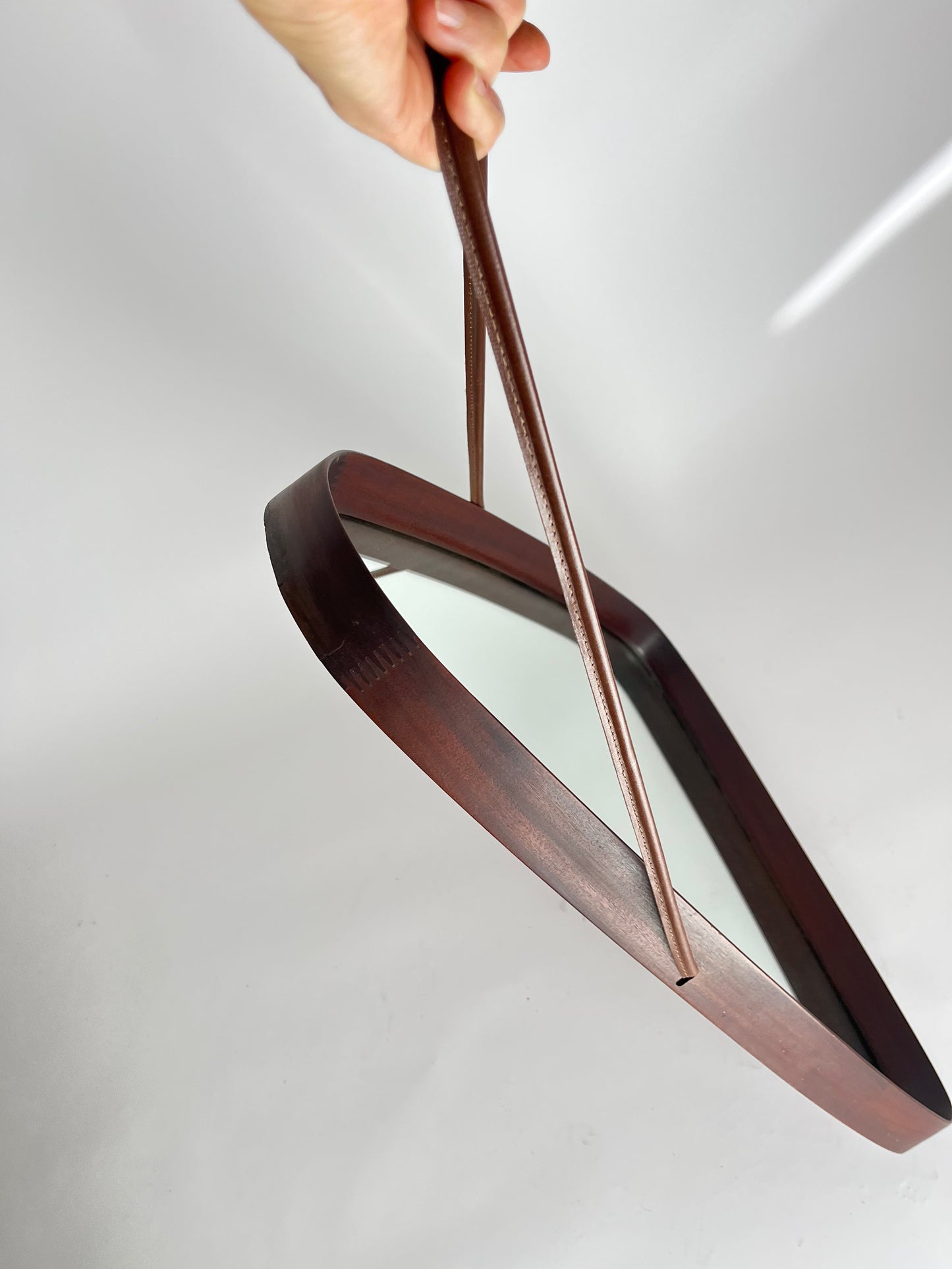 Mid-Century Modern Teak Wall Mirror - Triangular with Rounded Corners, Denmark, 1960s