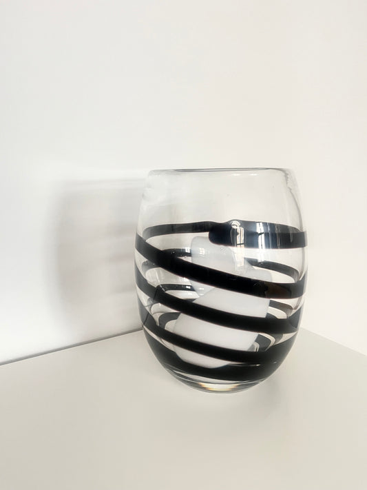 Kosta Boda Clear & Black Swirl Striped Art Vase, Sweden, 1990s