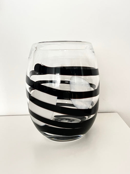Kosta Boda Clear & Black Swirl Striped Art Vase, Sweden, 1990s