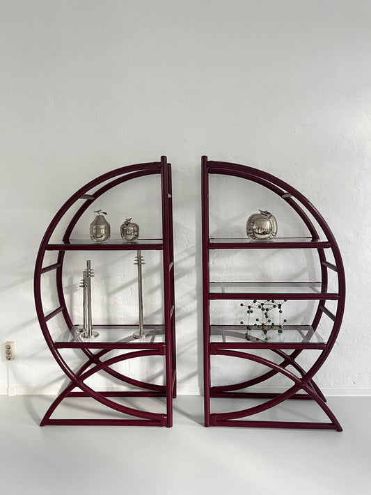 Vintage Bamboo & Glass Moon Bookcase / Room Divider (Pair), 1970s