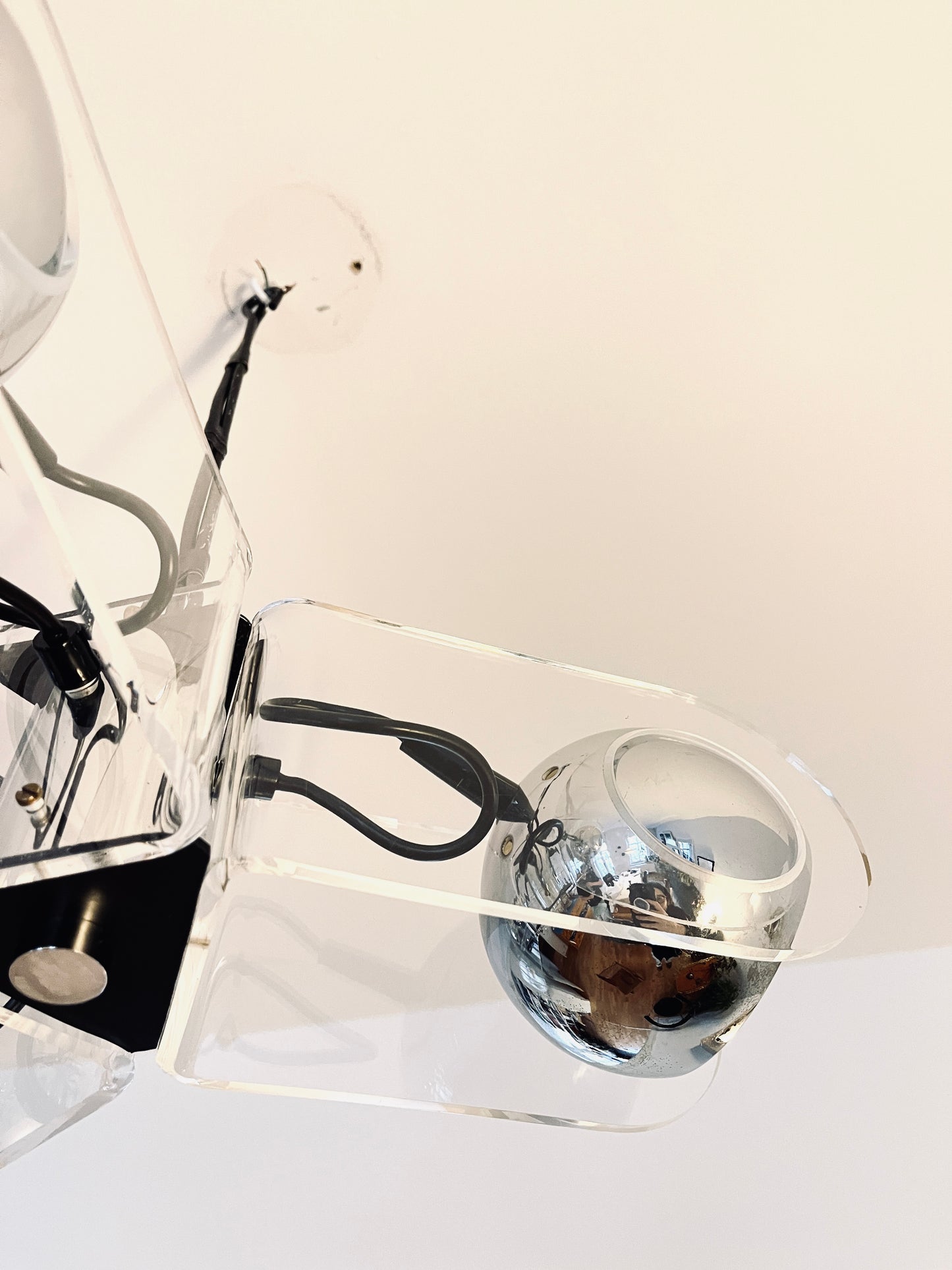 Space Age Chrome & Acrylic Pendant Lamp in the Style of Gino Sarfatti, Italy, 1970s