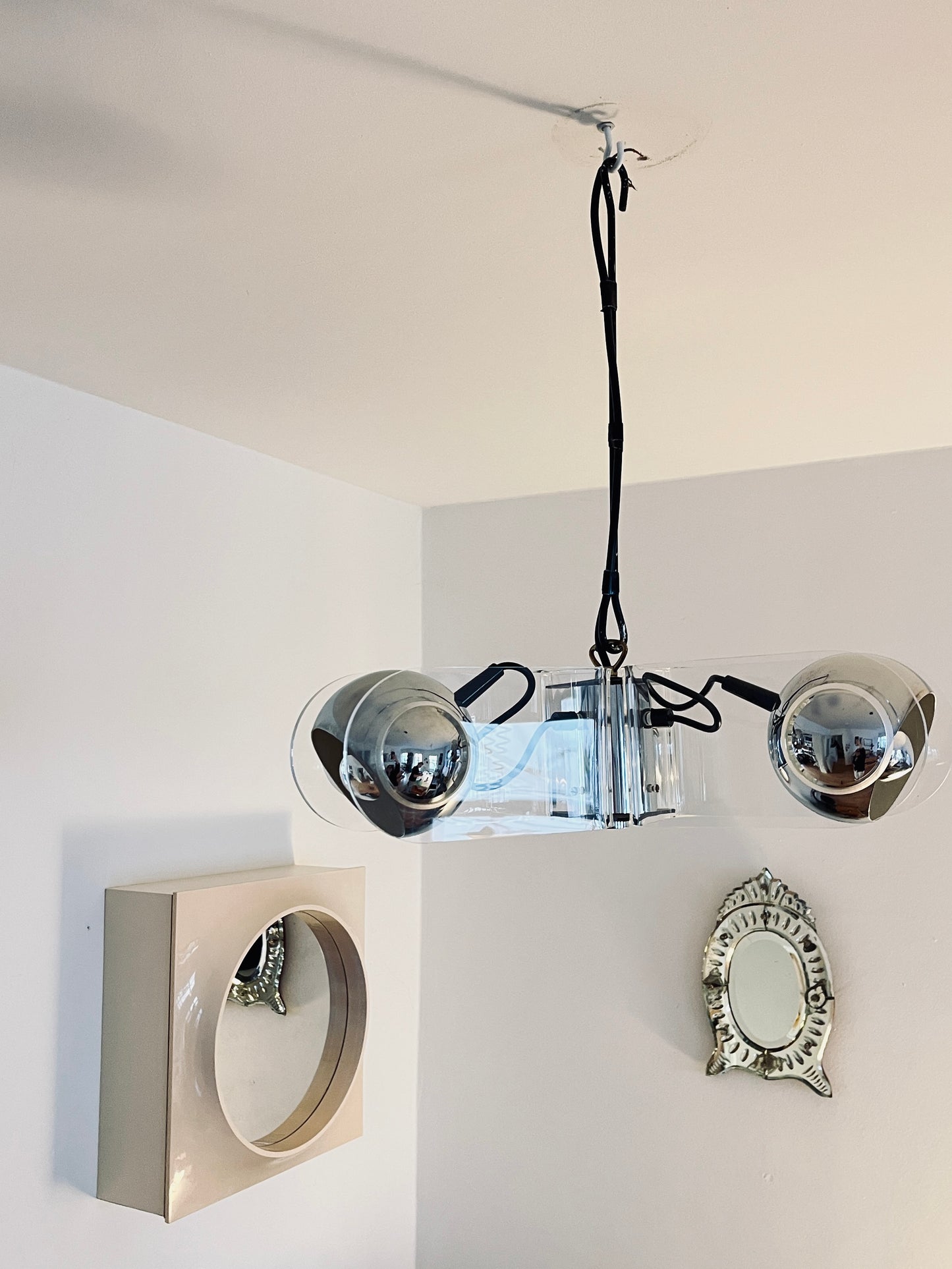 Space Age Chrome & Acrylic Pendant Lamp in the Style of Gino Sarfatti, Italy, 1970s