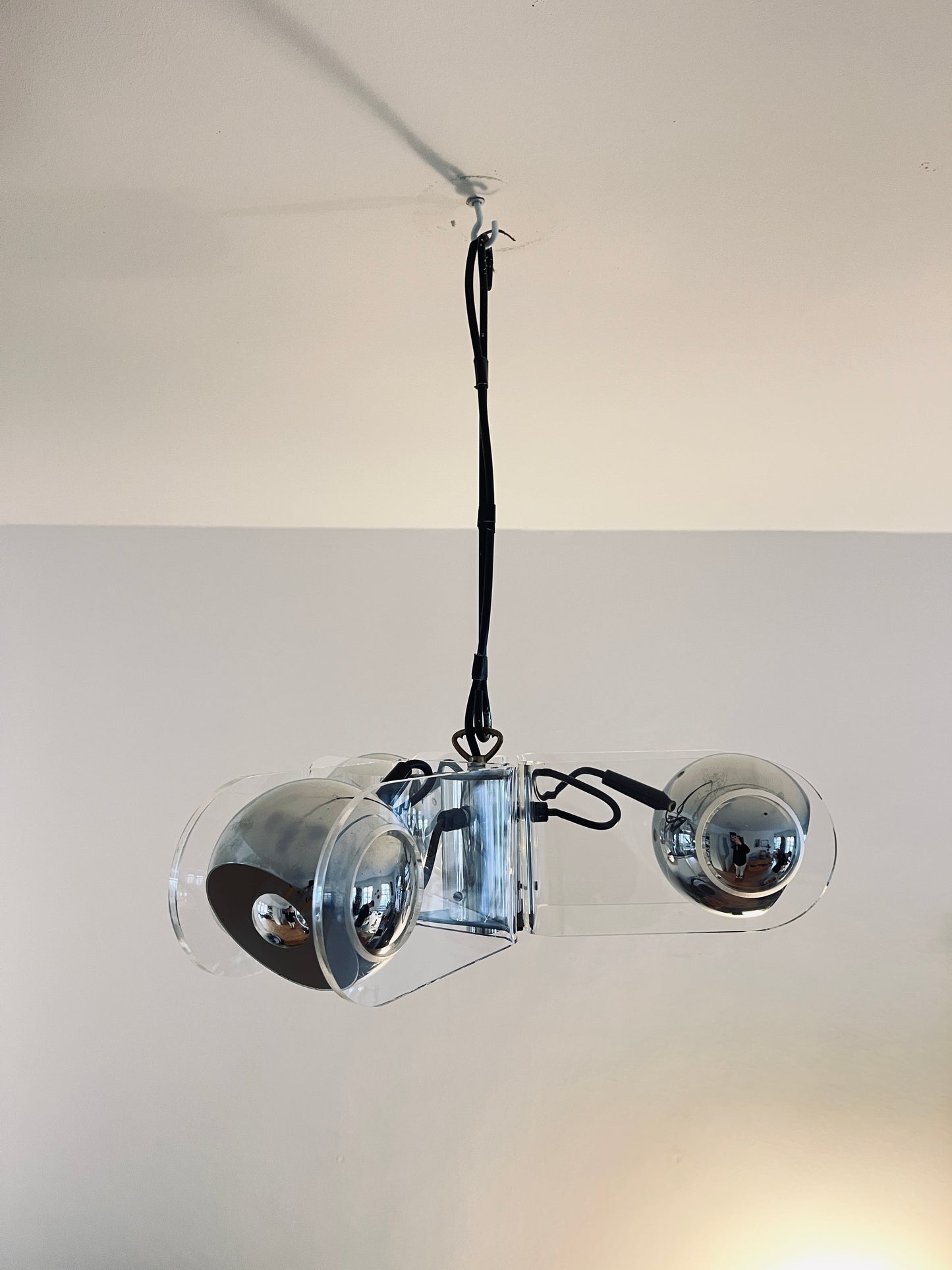 Space Age Chrome & Acrylic Pendant Lamp in the Style of Gino Sarfatti, Italy, 1970s