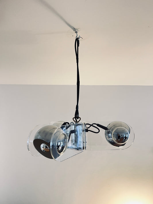 Space Age Chrome & Acrylic Pendant Lamp in the Style of Gino Sarfatti, Italy, 1970s