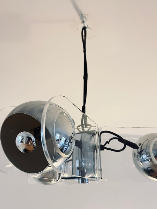 Space Age Chrome & Acrylic Pendant Lamp in the Style of Gino Sarfatti, Italy, 1970s