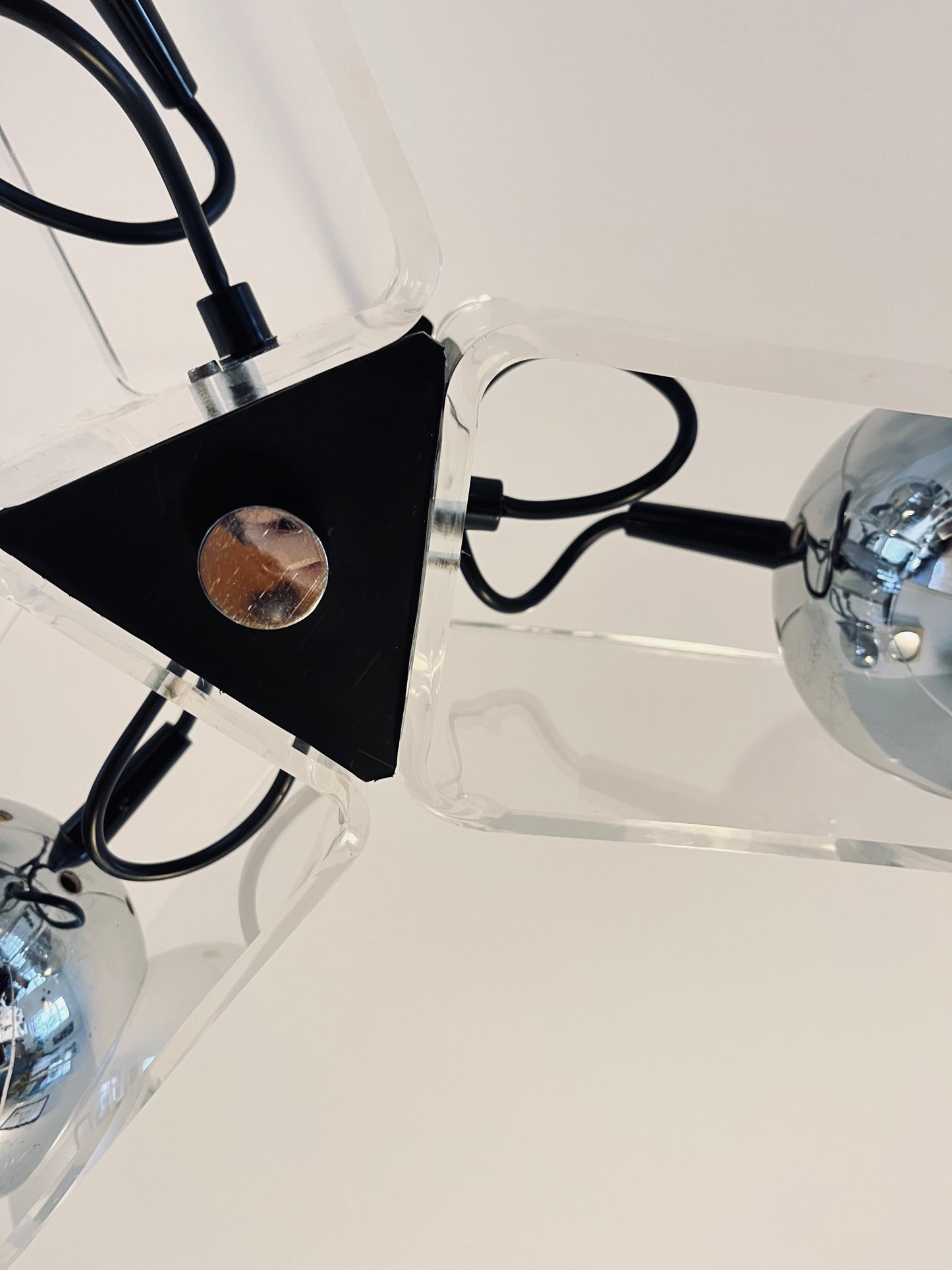 Space Age Chrome & Acrylic Pendant Lamp in the Style of Gino Sarfatti, Italy, 1970s