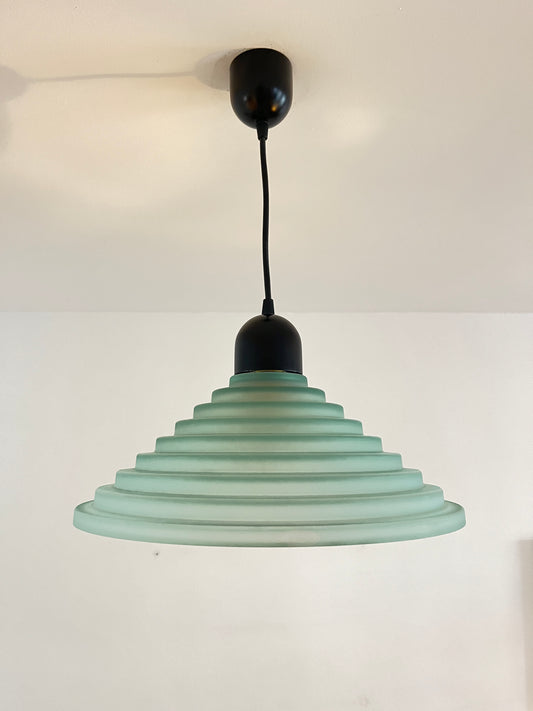 Aqua Green Honeycomb Glass Ceiling Lamp, 1980s Postmodern Pendant Light