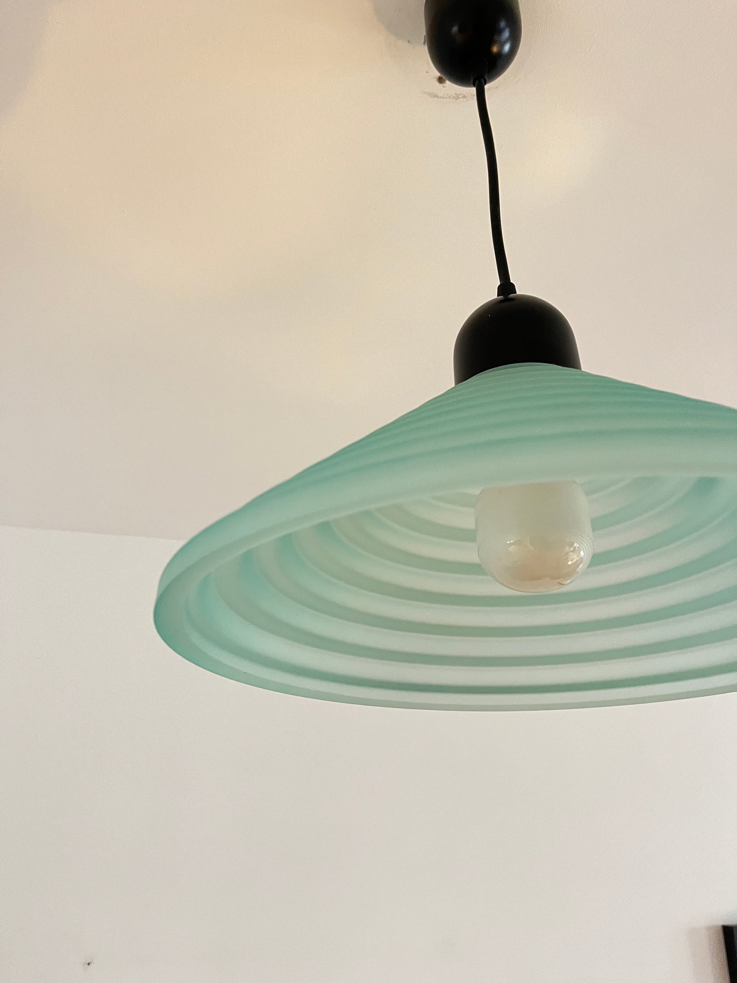 Aqua Green Honeycomb Glass Ceiling Lamp, 1980s Postmodern Pendant Light