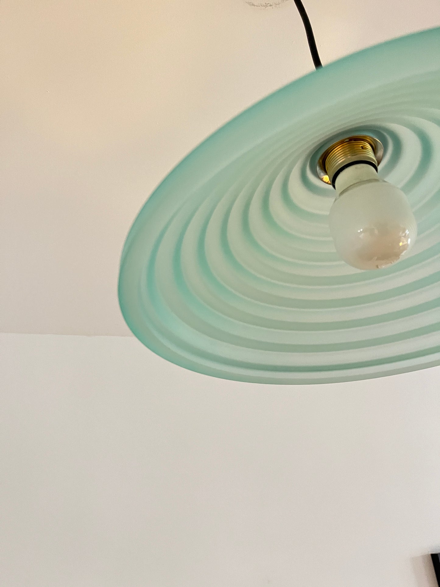 Aqua Green Honeycomb Glass Ceiling Lamp, 1980s Postmodern Pendant Light