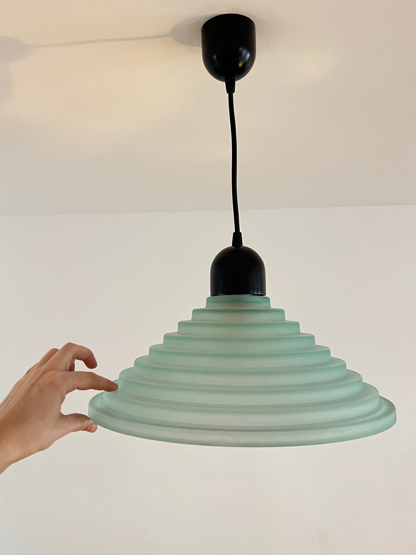 Aqua Green Honeycomb Glass Ceiling Lamp, 1980s Postmodern Pendant Light