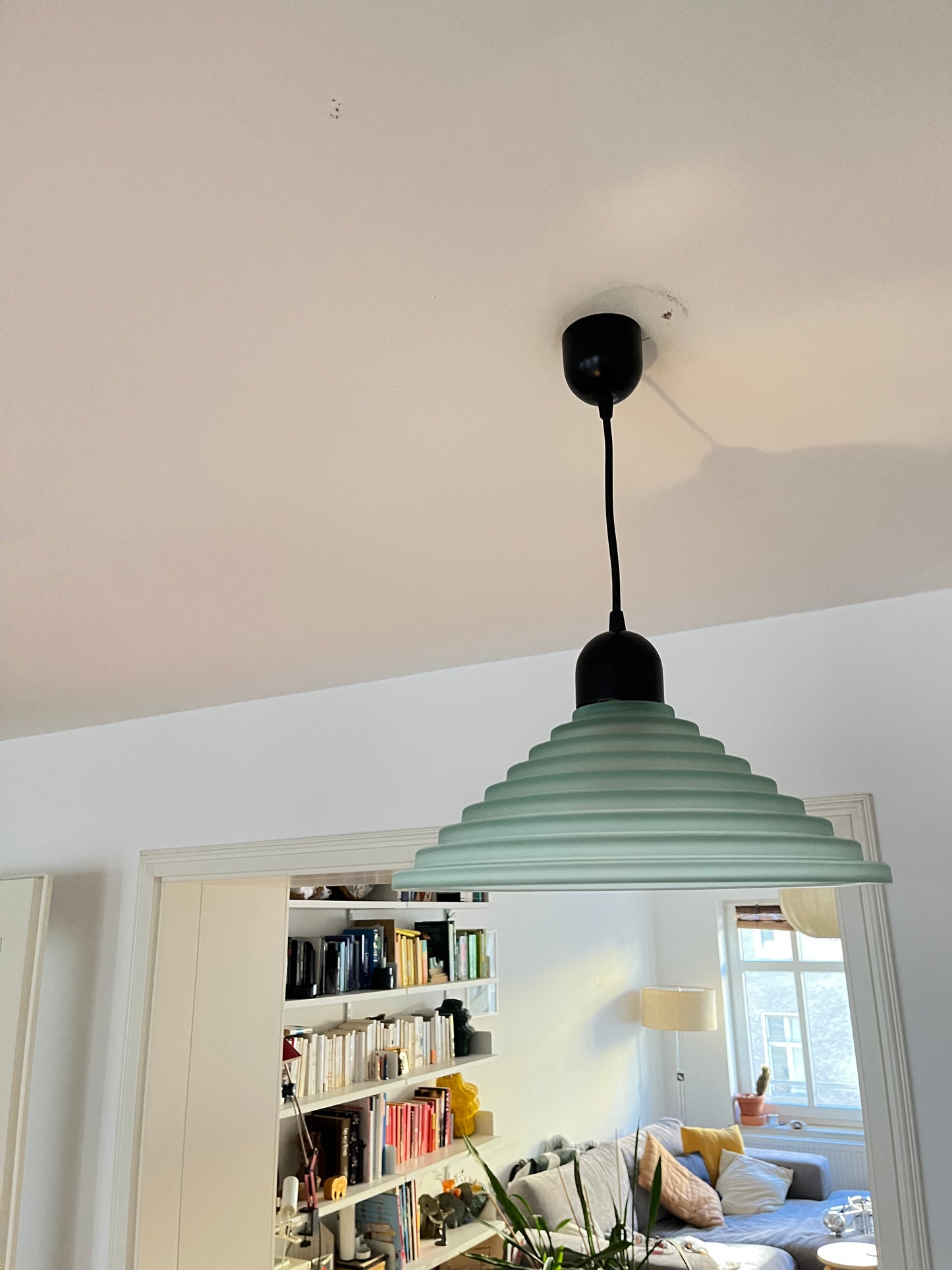 Aqua Green Honeycomb Glass Ceiling Lamp, 1980s Postmodern Pendant Light