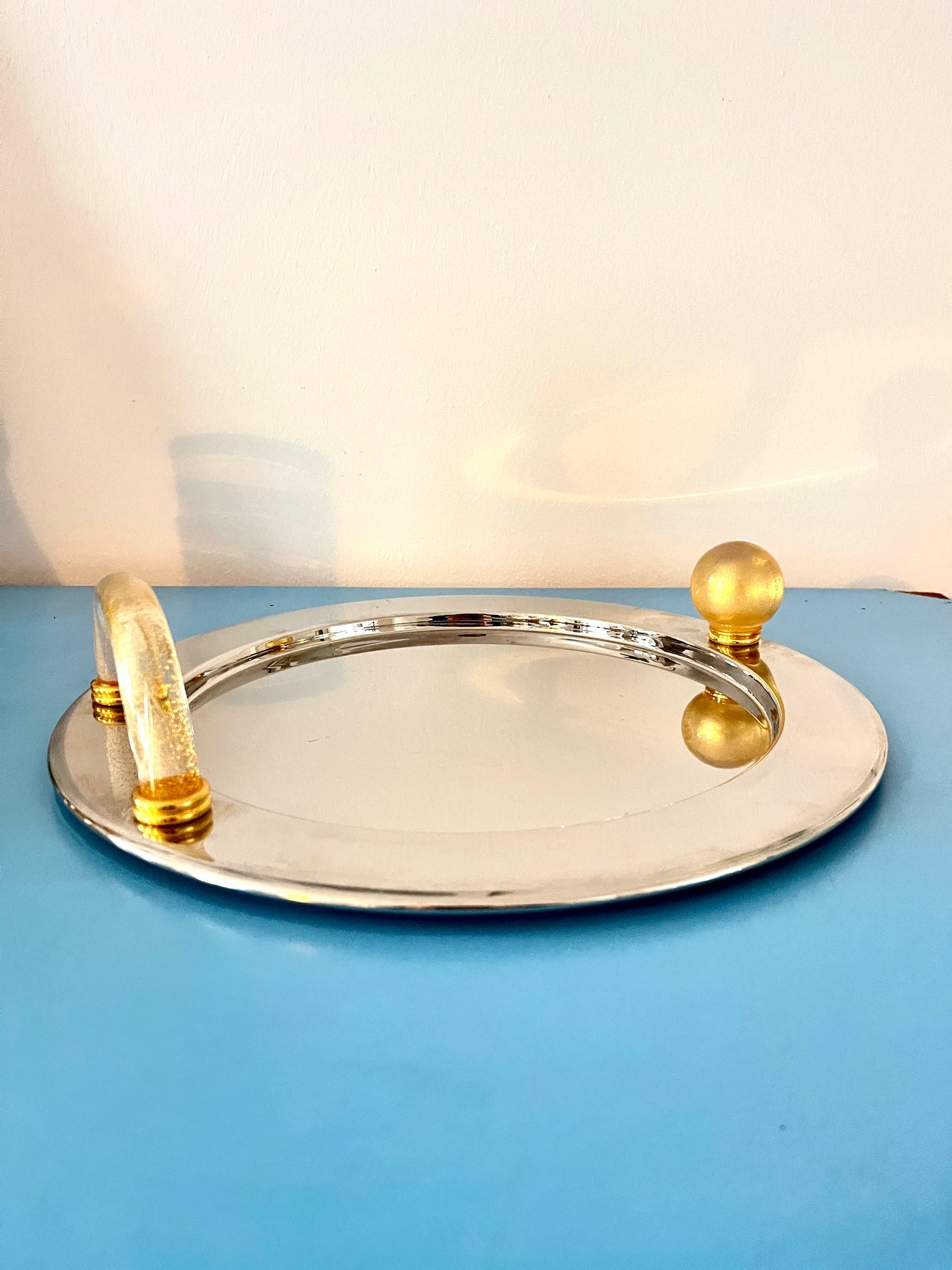 Palladium-Plated Serving Tray with Murano Glass Handle, Italy,  1980s