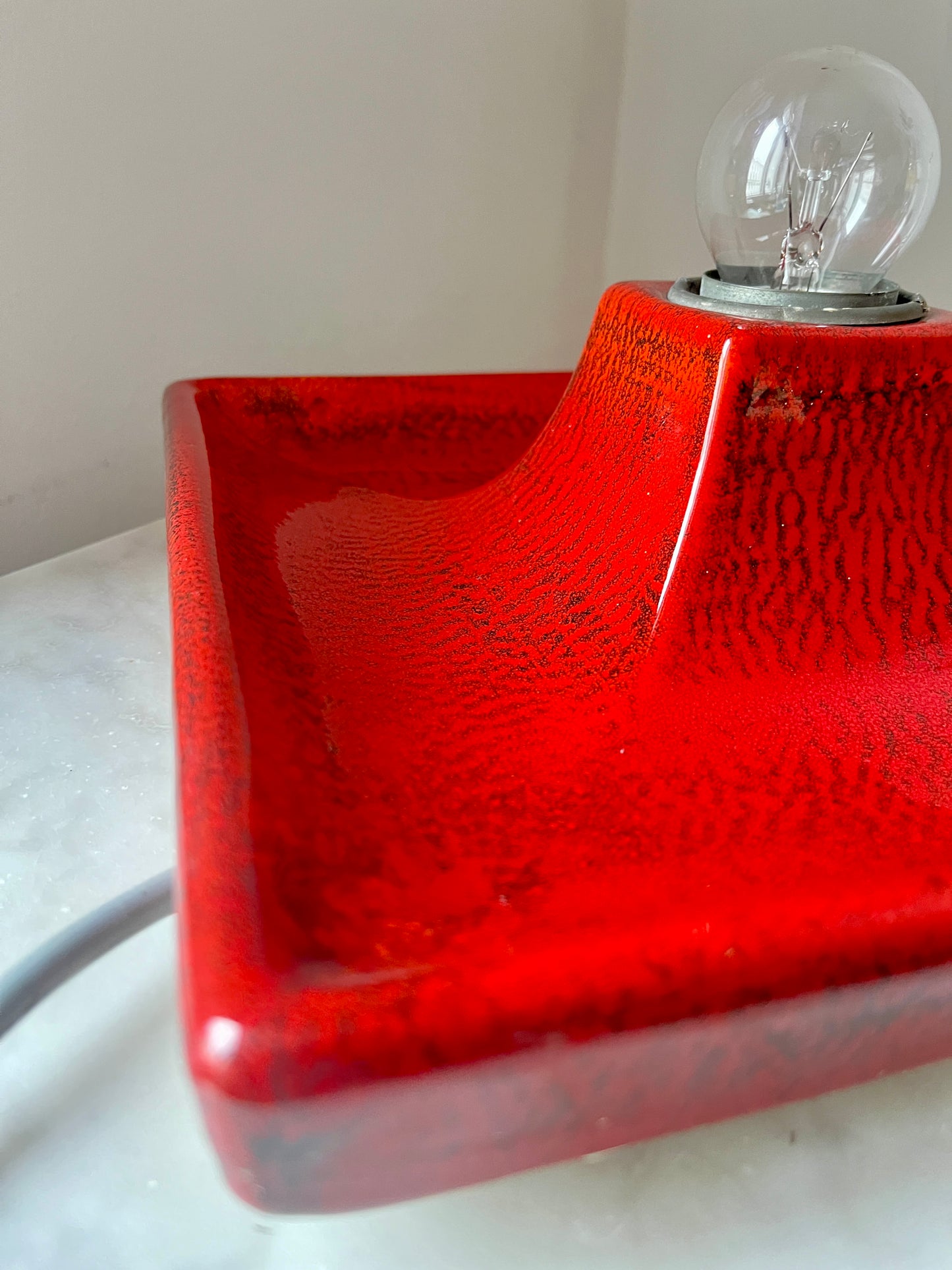 Square Red Ceramic Fat Lava Wall Lamp by Hustadt Leuchten, Germany, 1970s