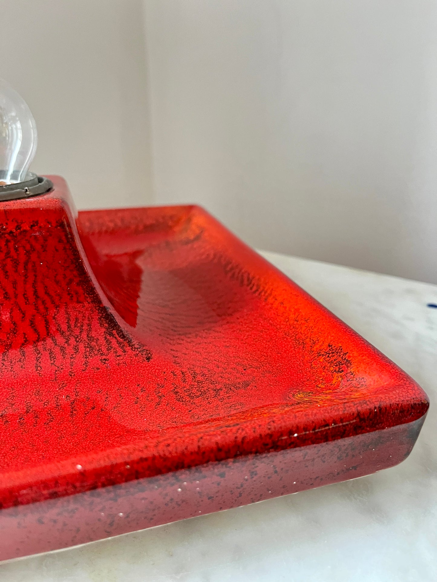 Square Red Ceramic Fat Lava Wall Lamp by Hustadt Leuchten, Germany, 1970s