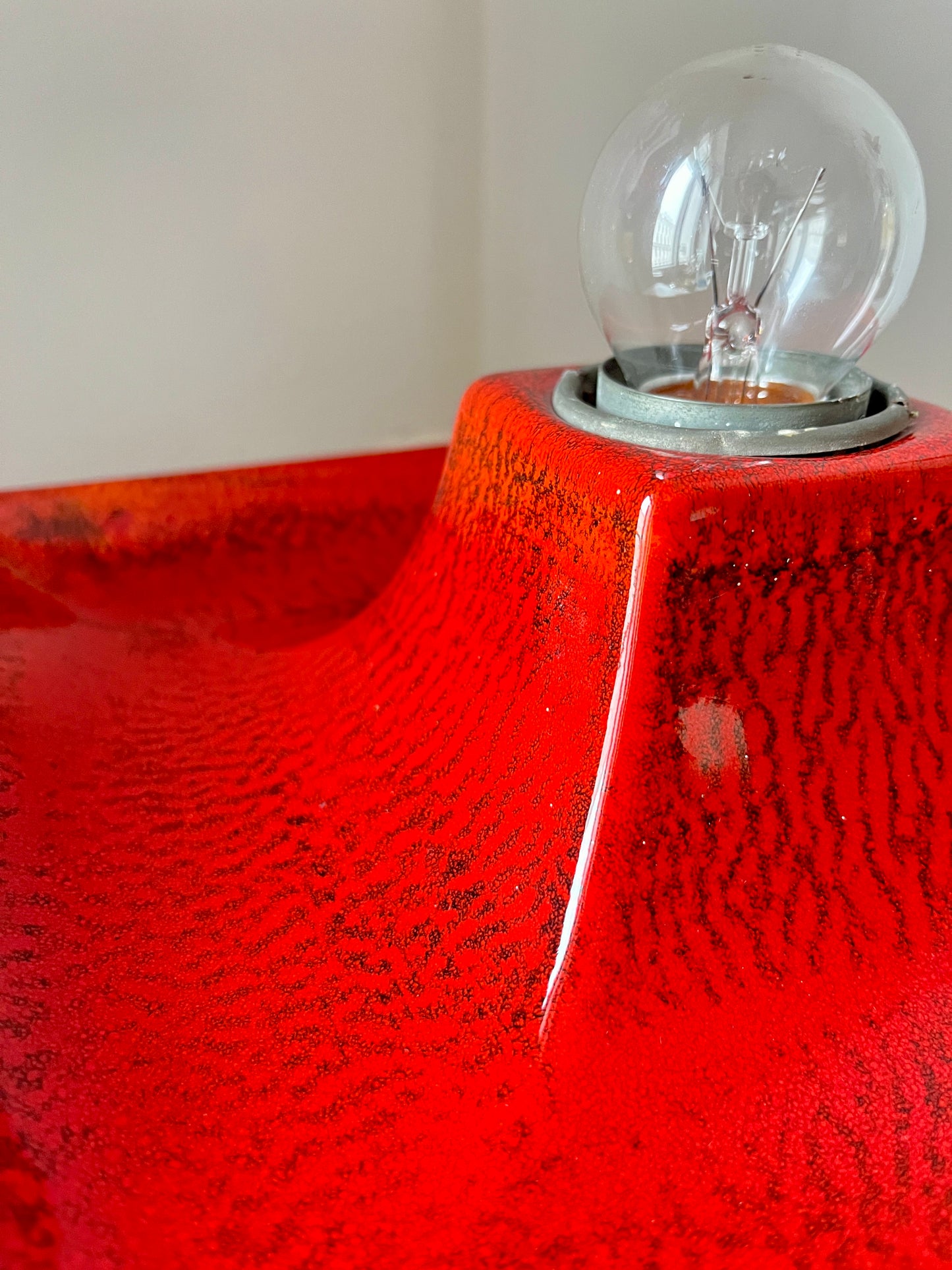 Square Red Ceramic Fat Lava Wall Lamp by Hustadt Leuchten, Germany, 1970s