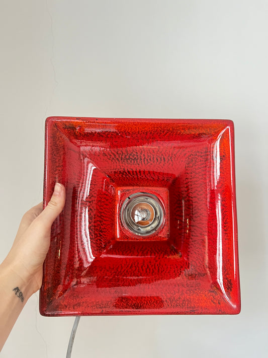 Square Red Ceramic Fat Lava Wall Lamp by Hustadt Leuchten, Germany, 1970s