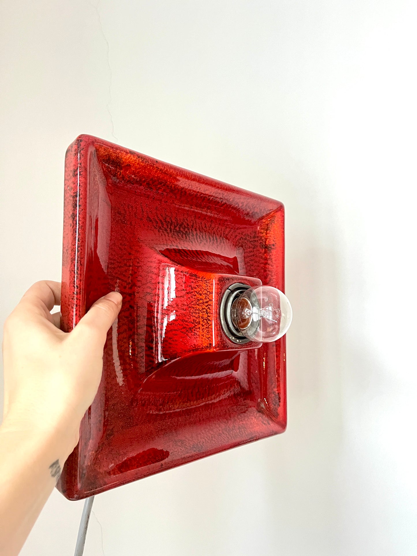 Square Red Ceramic Fat Lava Wall Lamp by Hustadt Leuchten, Germany, 1970s