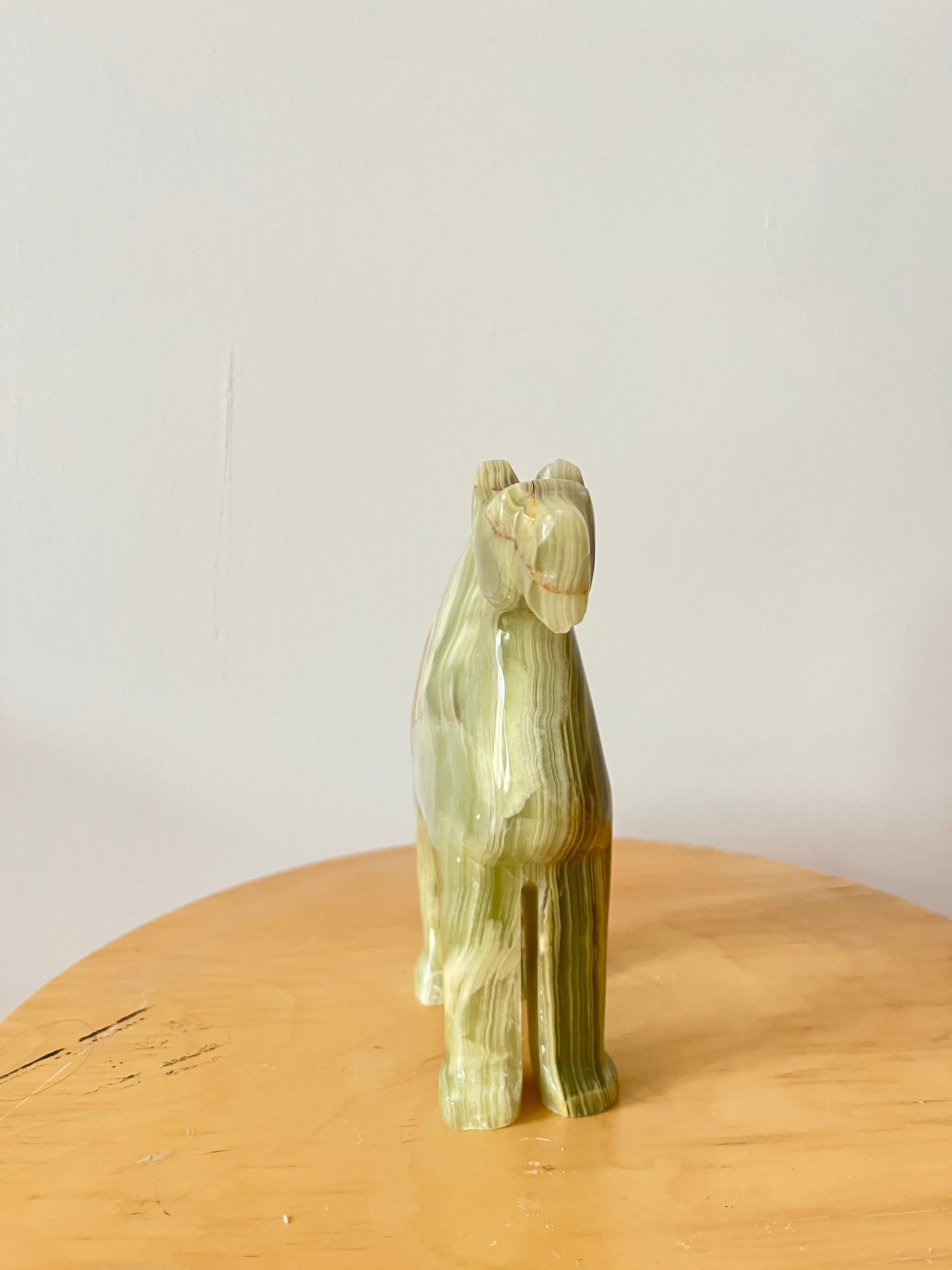 Vintage hand-carved green onyx dromedary camel figurine, 1970s, carved stone camel decor
