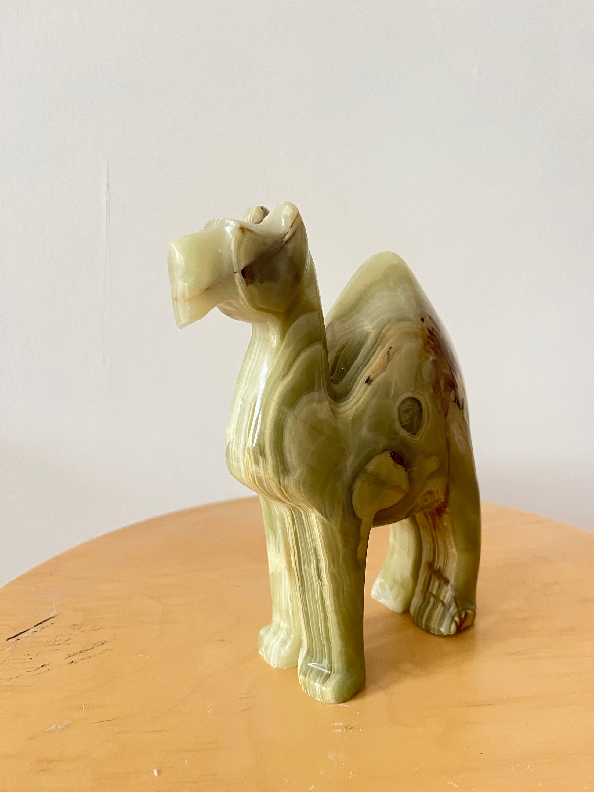 Vintage hand-carved green onyx dromedary camel figurine, 1970s, 1970s onyx animal figurine