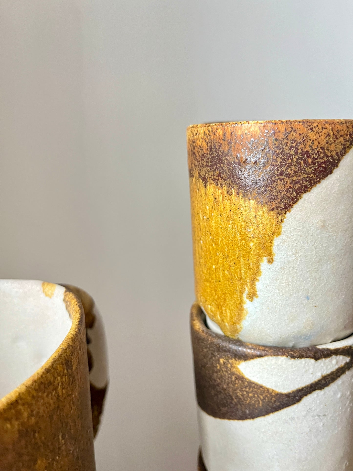 Mid Century Studio Pottery Set, Drip Glaze Ceramic Cups & Pitcher, Germany, 1960s