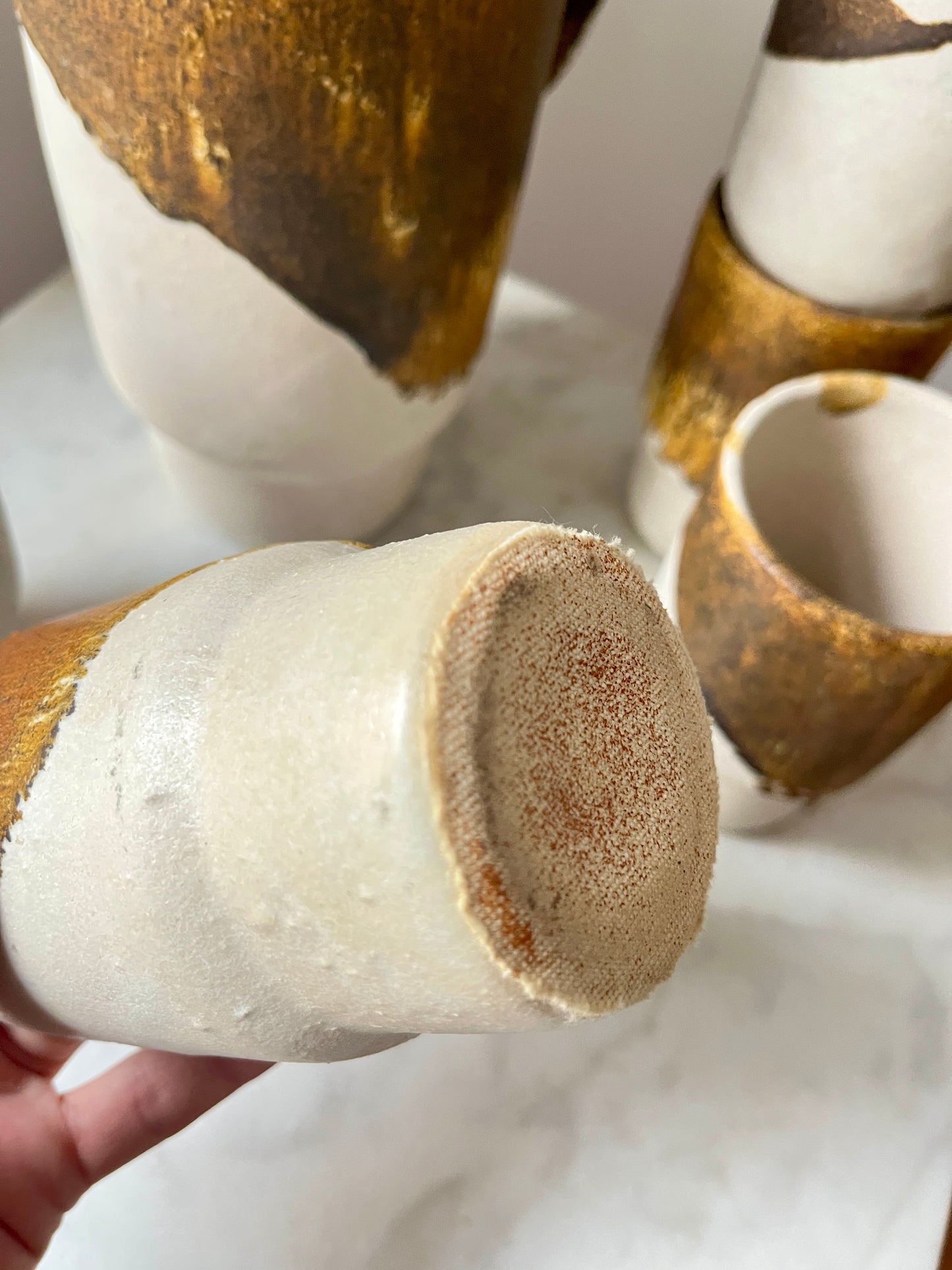 Mid Century Studio Pottery Set, Drip Glaze Ceramic Cups & Pitcher, Germany, 1960s