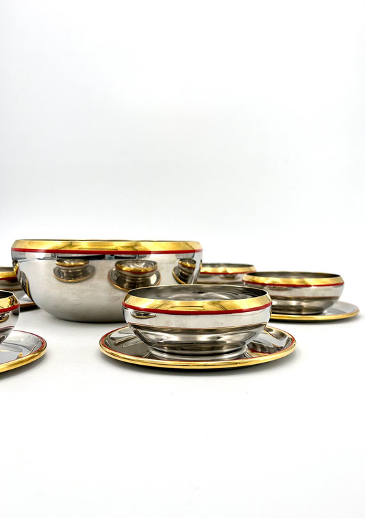Stainless Steel Bowls with 24k Gold details by Gianfranco Gnali, Italy, 1980s