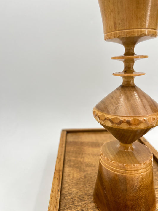 Vintage turned wooden candlestick, Scandinavian design 1970s, sleek minimalist wooden candle holder