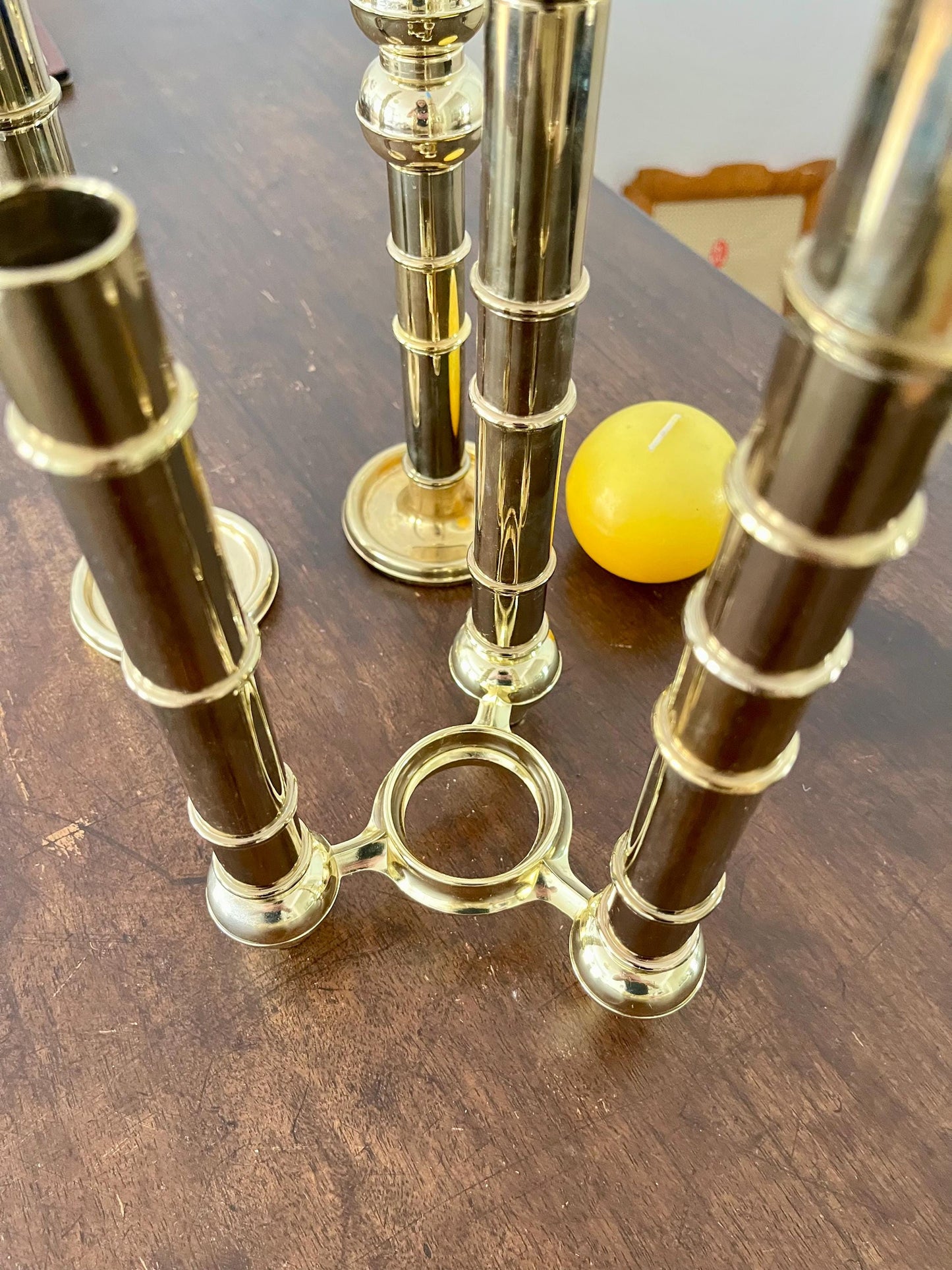 Very Rare Modular Scandinavian Brass Candlestick, 33-Piece Mid-Century Plug-In, Stoff Nagel System