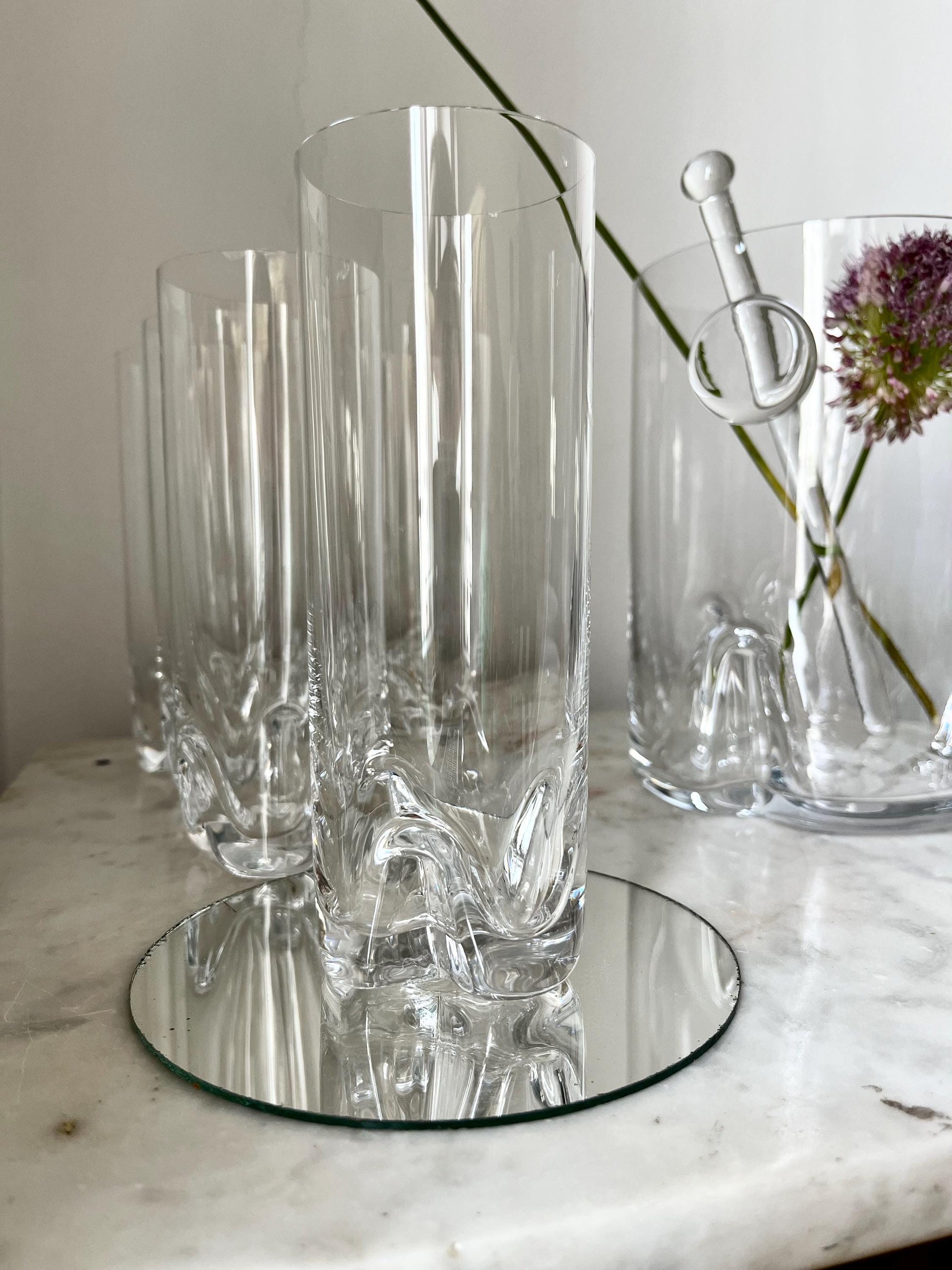Vintage Bohemian crystal cocktail set, Czech Republic 1980s, six tall clear crystal cocktail glasses