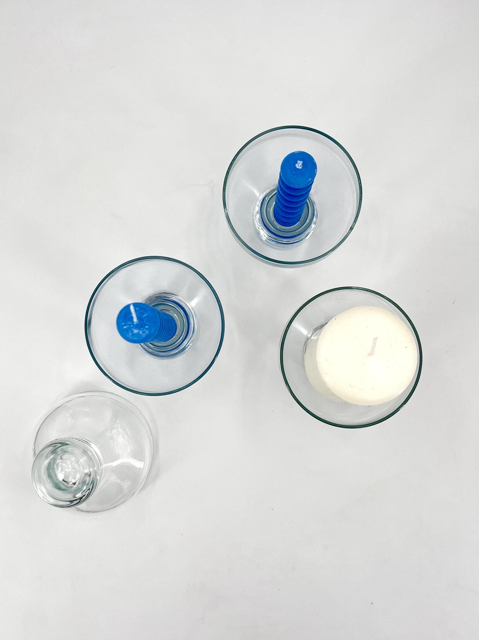 Vintage handmade glass candle holders or champagne glasses, set of 4, 1960s, candle holder and cocktail glass set