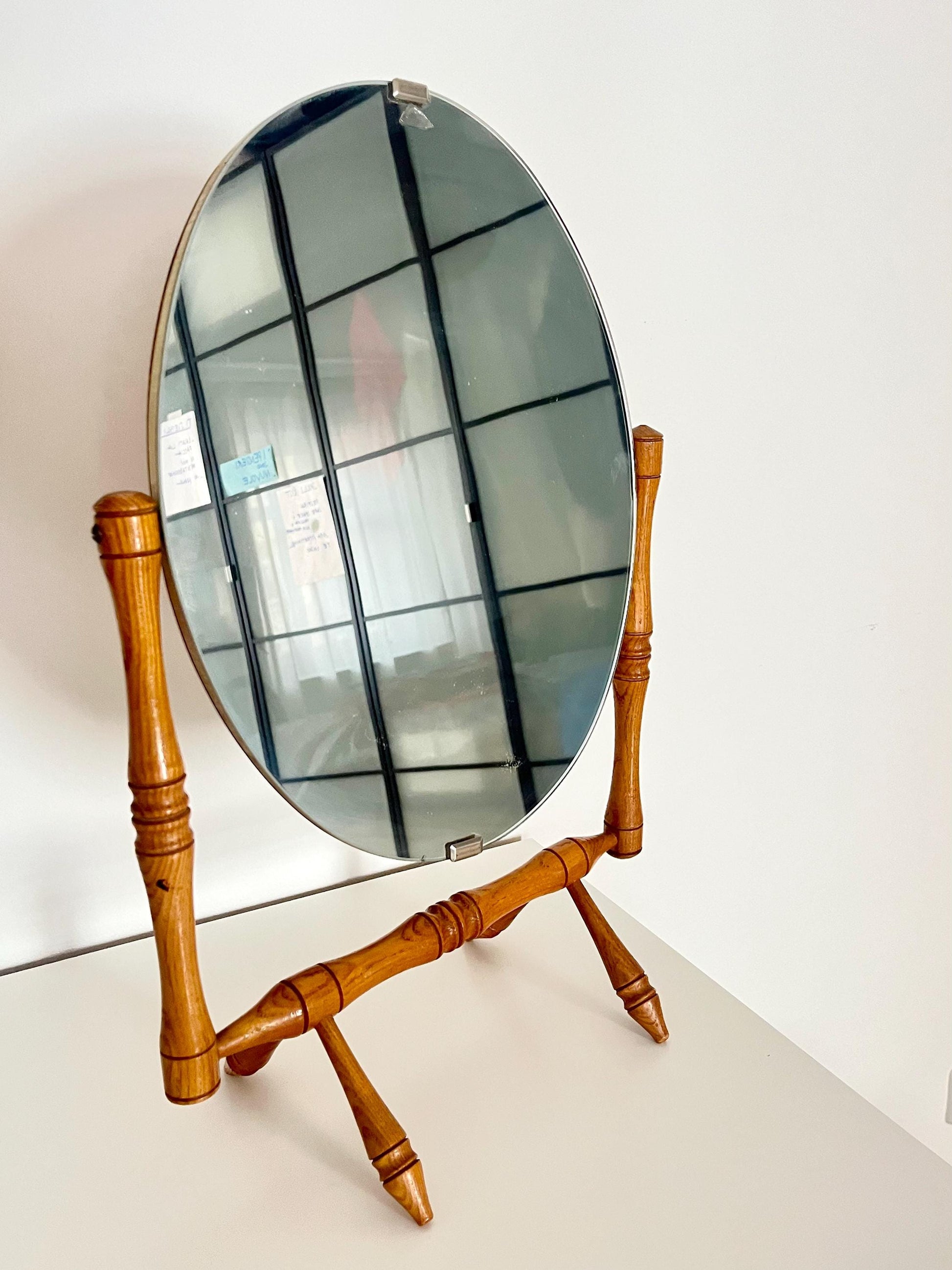 Vintage tilting wooden table mirror, Germany 1970s, mid-century German table mirror