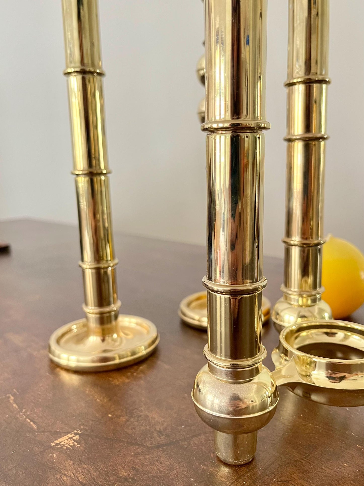 Very Rare Modular Scandinavian Brass Candlestick, 33-Piece Mid-Century Plug-In, Stoff Nagel System
