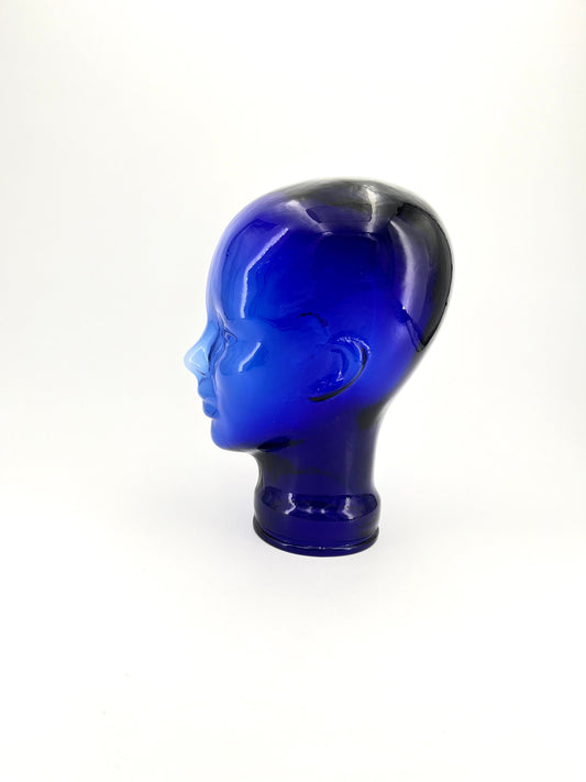 Cobalt Blue Glass Mannequin Head/ Hat Stand, 1970s
