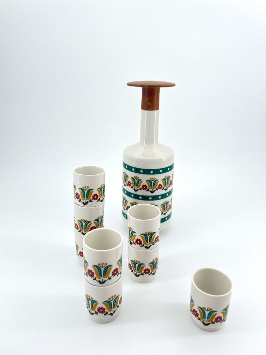 Ceramic Liqueur Bottle & Glasses, H. Krügel, Germany, 1960s