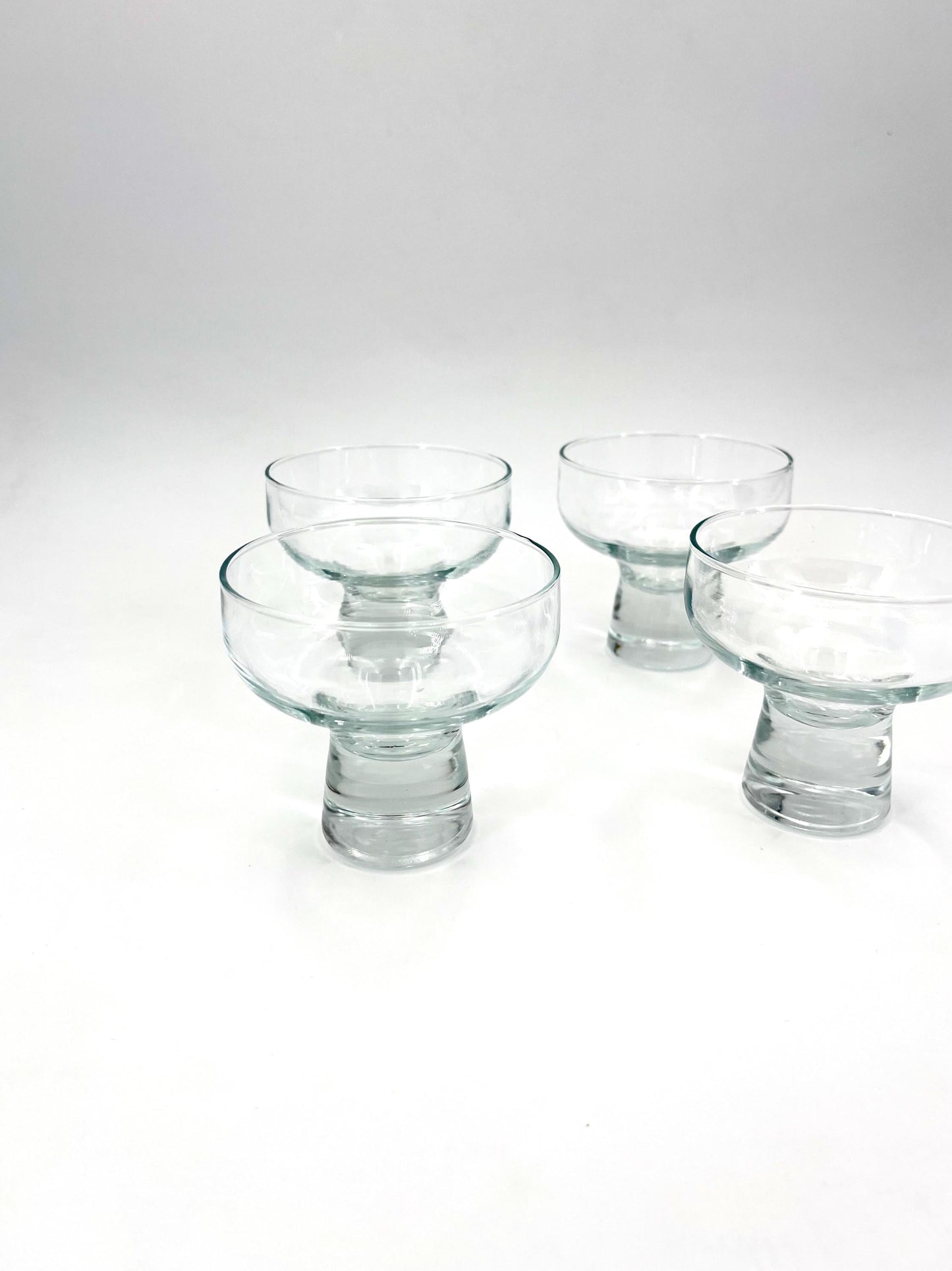 Vintage handmade glass candle holders or champagne glasses, set of 4, 1960s, hollow-stem glass holders