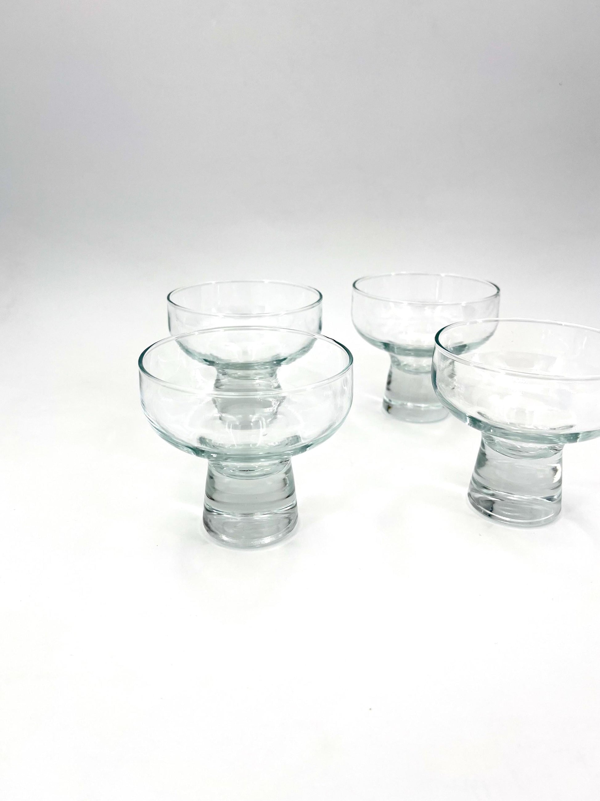 Vintage handmade glass candle holders or champagne glasses, set of 4, 1960s, hollow-stem glass holders