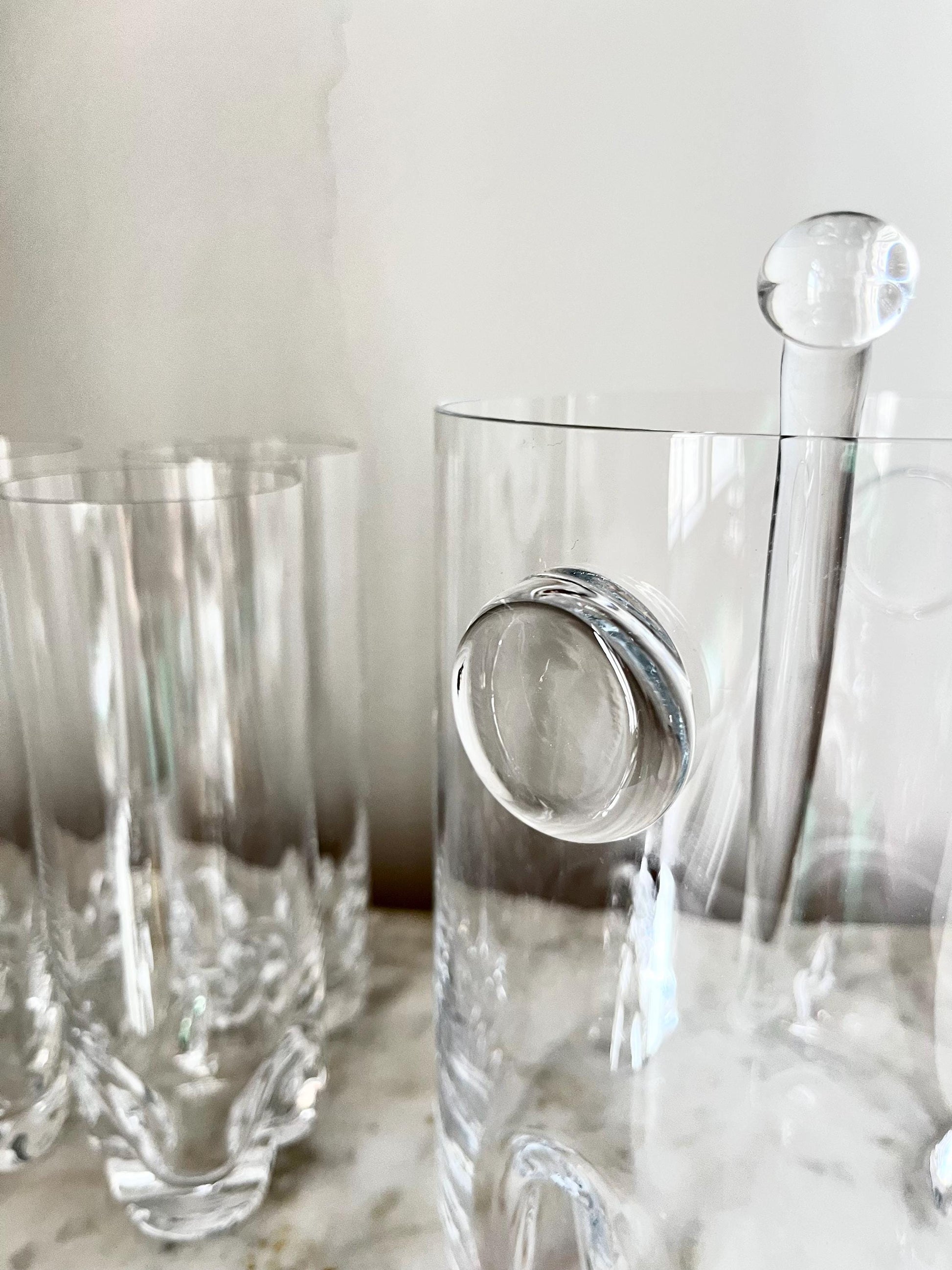Vintage Bohemian crystal cocktail set, Czech Republic 1980s, tall crystal highball glasses, retro design
