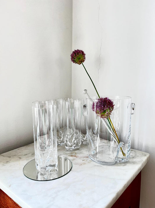 Bohemian Crystal Ice Bucket & 6 Tall Glasses Set, Czech Republic, 1980s
