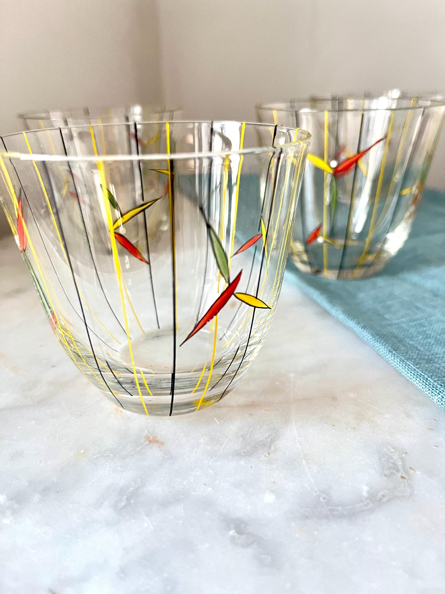 Set of 6 Hand-Painted Glasses, Yellow & Black, 1950s