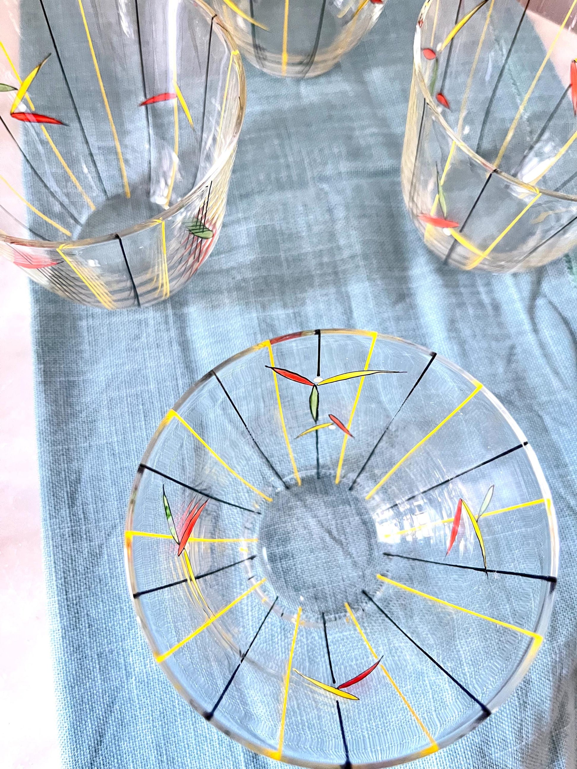 Set of 6 Hand-Painted Glasses, Yellow & Black, 1950s
