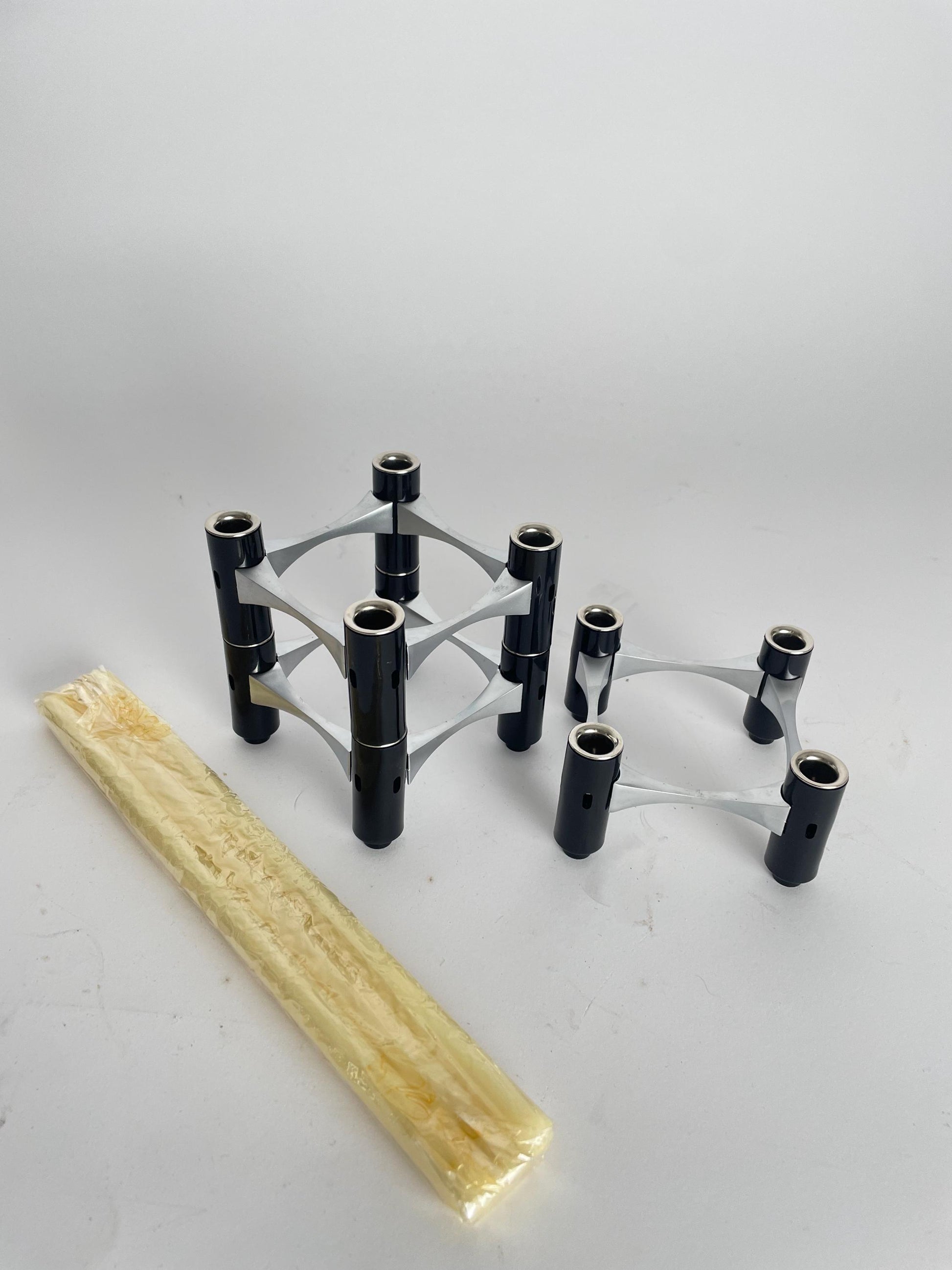 BMF Modular Candle Holder, Black & Silver, with Original Box, Germany, 1960s
