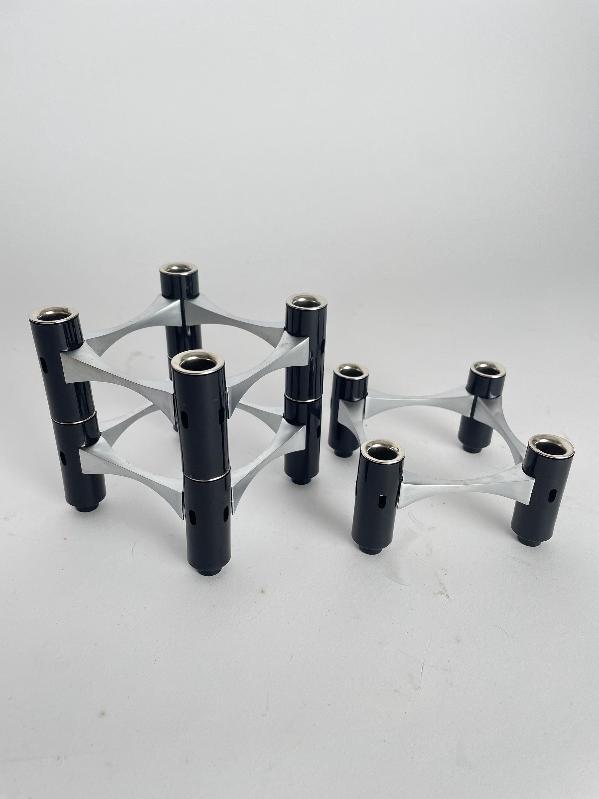 BMF Modular Candle Holder, Black & Silver, with Original Box, Germany, 1960s