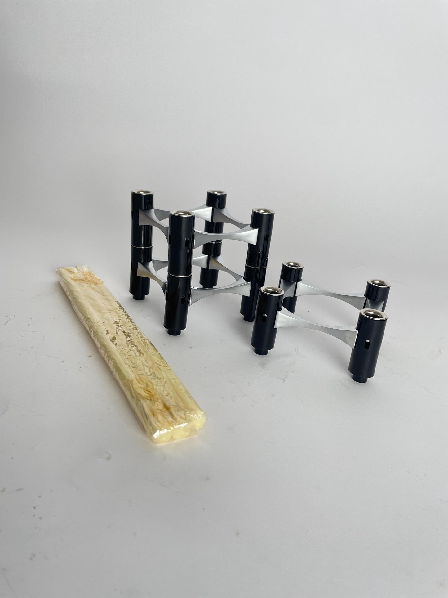 BMF Modular Candle Holder, Black & Silver, with Original Box, Germany, 1960s