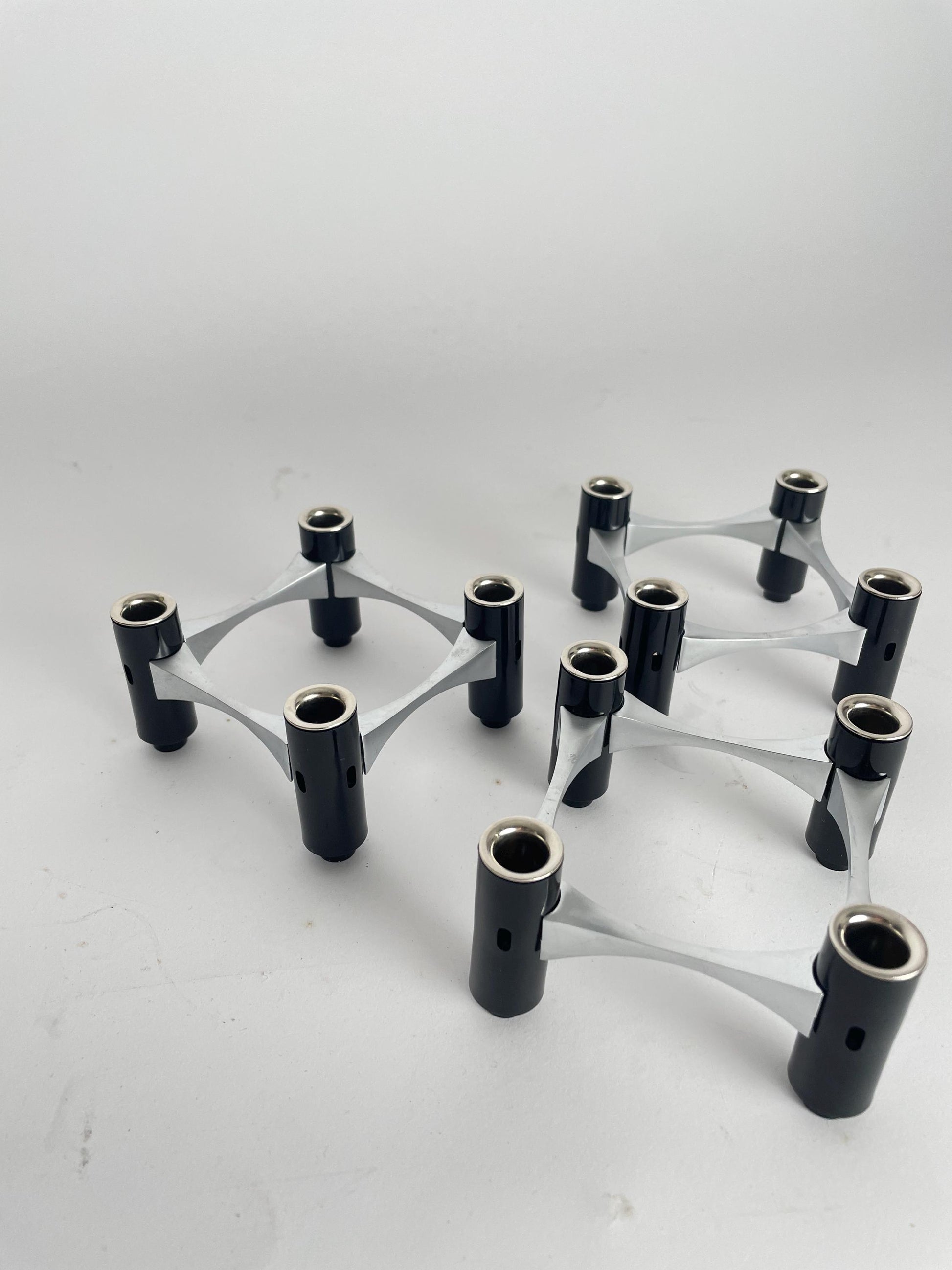 BMF Modular Candle Holder, Black & Silver, with Original Box, Germany, 1960s